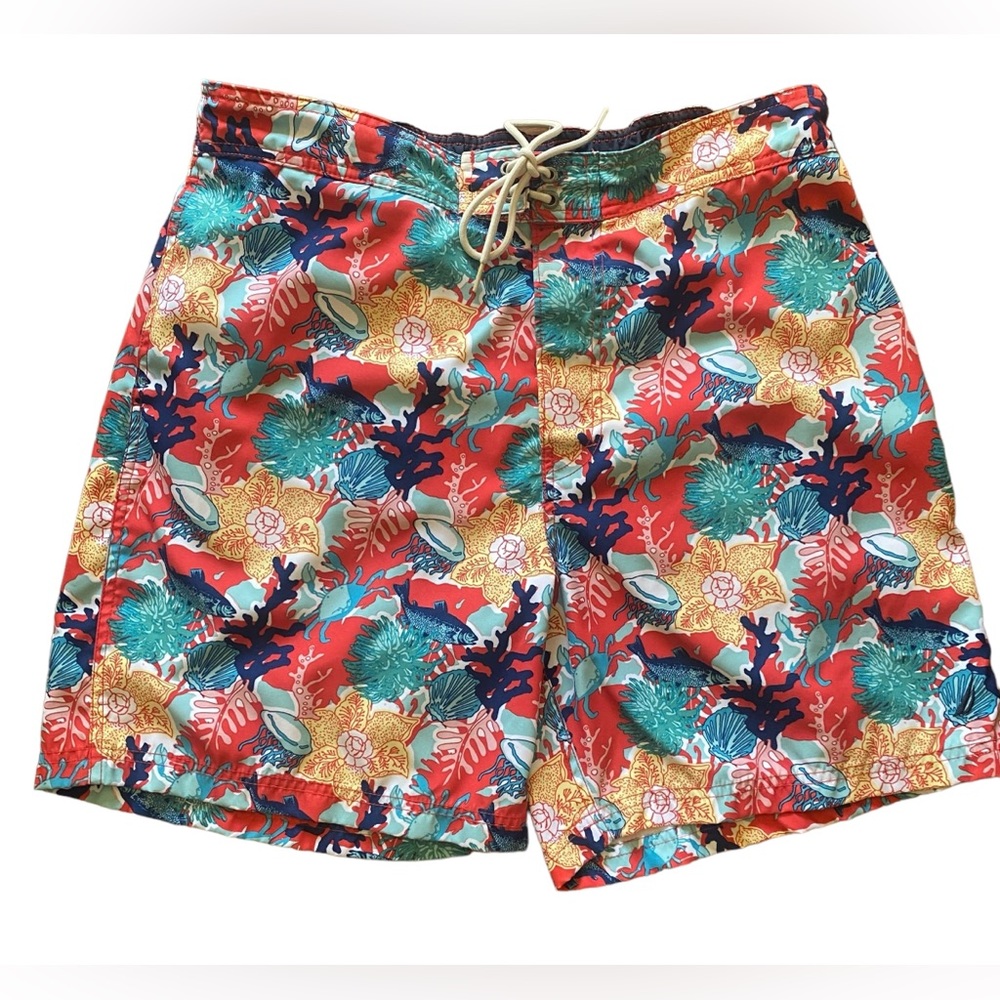 Nautica Men’s Swim Trunks Shorts Pink Blue Coral Fish Graphics Size XL